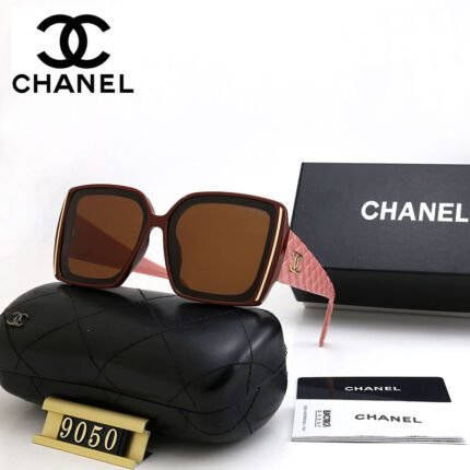 Chanel pink and brown square large frame diamond grid triangular edge sunglasses