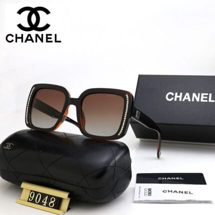 Chanel black and brown gradient square thick framed diamond studded sunglasses