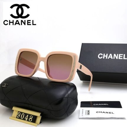 Chanel pink and brown gradient square thick framed diamond studded sunglasses