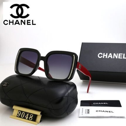 Chanel Black and Red Edges - Purple Gradient Square Thick Frame with Diamond Sunglasses