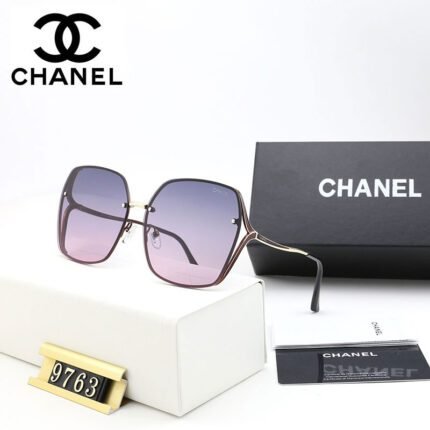 Chanel Silver Border Purple Lens White Triangle Decorative Sunglasses