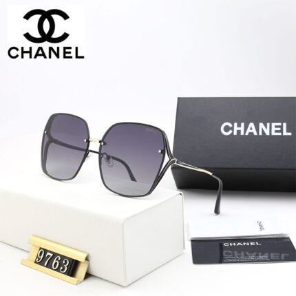 Chanel silver border, deep purple lenses, white triangle decoration, sunglasses