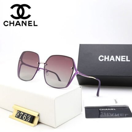 Chanel Purple Border and Deep Purple Gradient - White Triangle Decorative Sunglasses