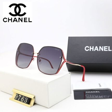 Chanel red border and deep purple gradient - white triangle decoration sunglasses