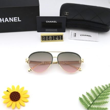 Chanel aviator olive green gold rimmed and green pink lens sunglasses