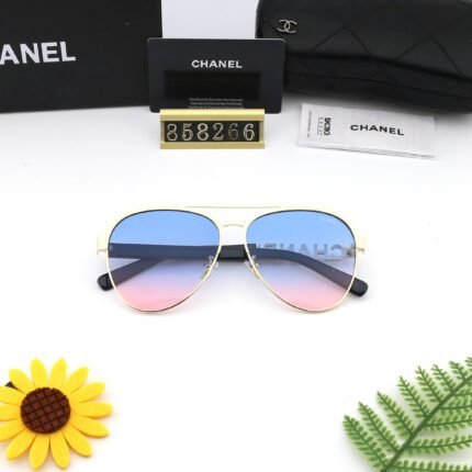 Chanel Classic Aviator Gold Black Edge and Blue Pink Gradient Sunglasses