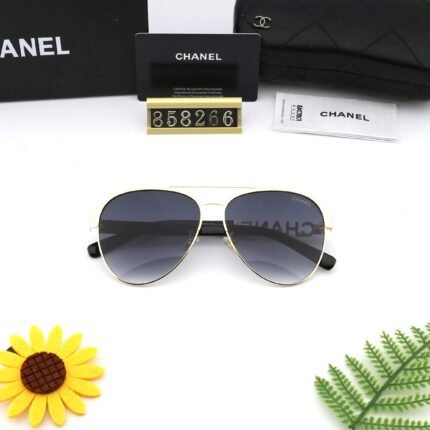 Chanel Classic Aviator Gold and Dark Blue Sunglasses