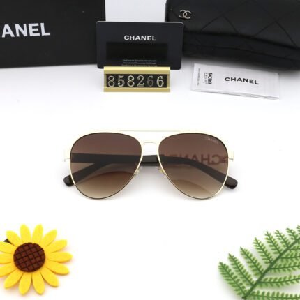 Chanel Classic Aviator Gold and Dark Brown Sunglasses