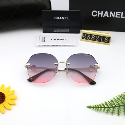 Chanel aviator gold rimmed and pink purple gradient square and round arrow sunglasses
