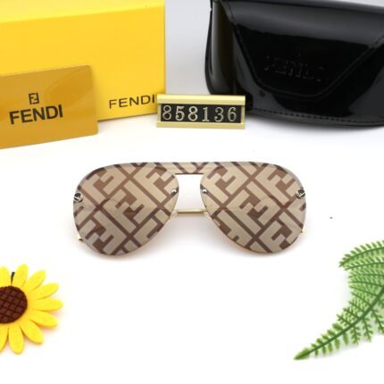 FENDI Brown Camo Lens Borderless Sunglasses for Women
