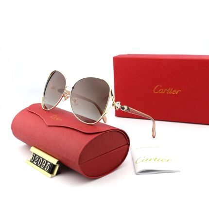 Cartier Gold and Brown Cat Eye Metal Sunglasses