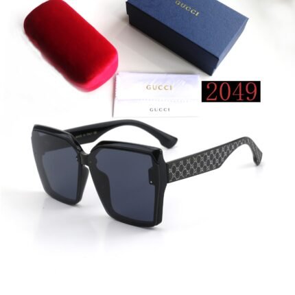 Gucci black and dark blue gradient checkered square frame sunglasses