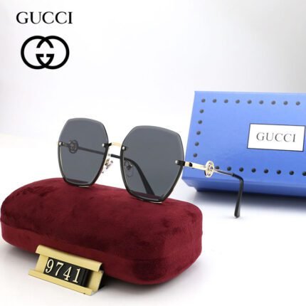 Gucci Black and Dark Gray Metal Logo Hexagonal Sunglasses Neutral
