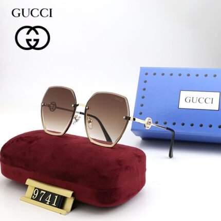 Gucci Brown Metal Logo Hexagonal Sunglasses Neutral