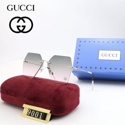 Gucci silver and gray pink gradient hexagonal frameless sunglasses neutral