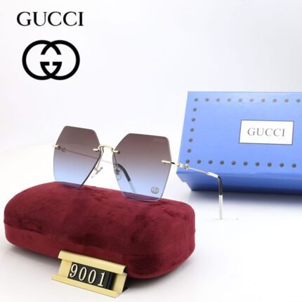 Gucci silver and brown blue gradient hexagonal frameless sunglasses neutral