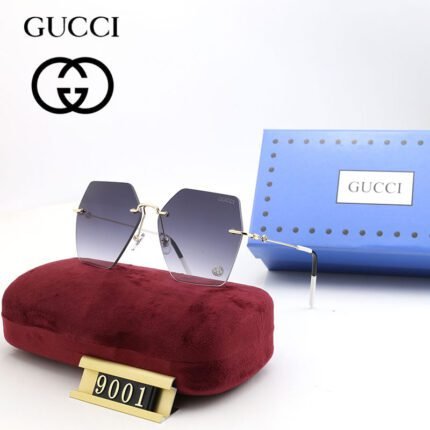 Gucci silver and purple gradient hexagonal frameless sunglasses neutral
