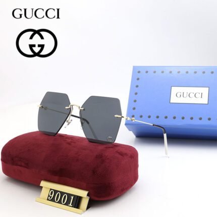 Gucci silver and gray hexagonal frameless sunglasses neutral