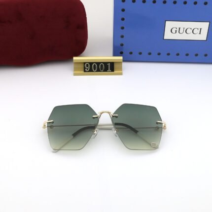 Gucci silver and green gradient hexagonal frameless sunglasses neutral