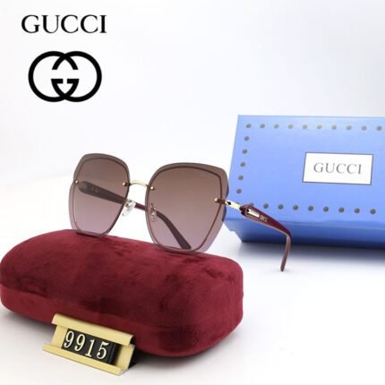 Gucci brown and burgundy frameless sunglasses with large frames