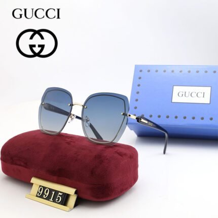 Gucci navy blue and gradient blue frameless sunglasses with large frames