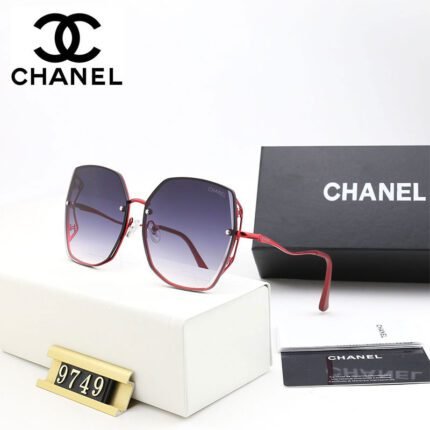 Chanel Red and Purple Gradient Octagonal Irregular Border Sunglasses