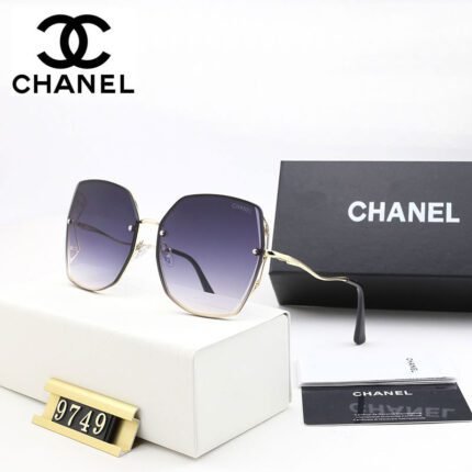 Chanel Silver and Dark Blue Gradient Octagonal Irregular Border Sunglasses