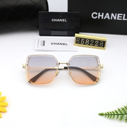 Chanel Purple Orange Gradient Borderless Square Gold Decorative Sunglasses