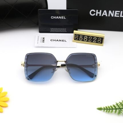 Chanel Deep Blue Borderless Square Gold Decorative Sunglasses