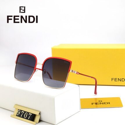 FENDI Red Edge and Black Lens Gold Half Frame Sunglasses for Women