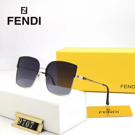 FENDI Black Edge and Black Lenses Silver Half Frame Sunglasses for Women