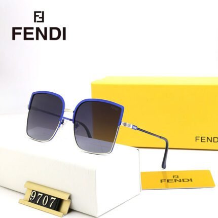 FENDI Blue Edge and Navy Blue Lens Silver Half Frame Sunglasses for Women
