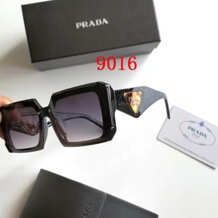 Prada Square Black and Deep Purple Gradient Triangle Logo Sunglasses Fashion