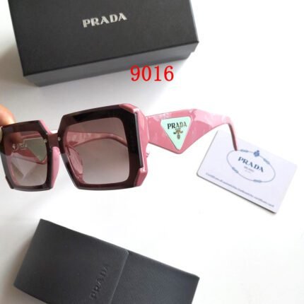 Prada's generous dark pink and rose pink gradient triangle logo sunglasses are fashionable