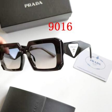Prada's generous black and blue gradient triangle logo sunglasses are fashionable