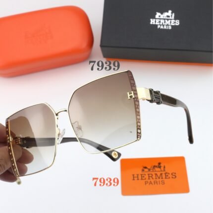 HERMES black and brown gradient square large frame sunglasses neutral