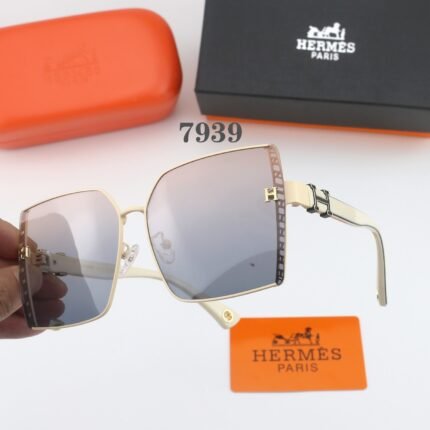 HERMES beige and gray square large frame sunglasses neutral