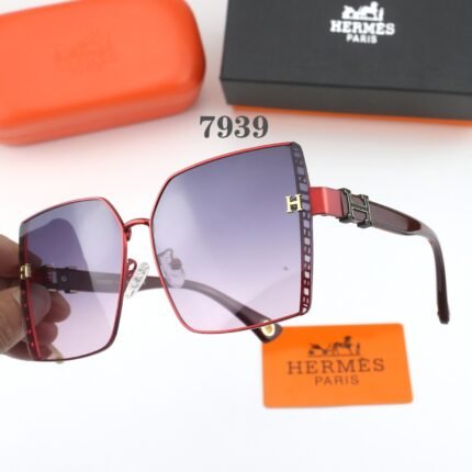 HERMES wine red and purple square large frame sunglasses neutral
