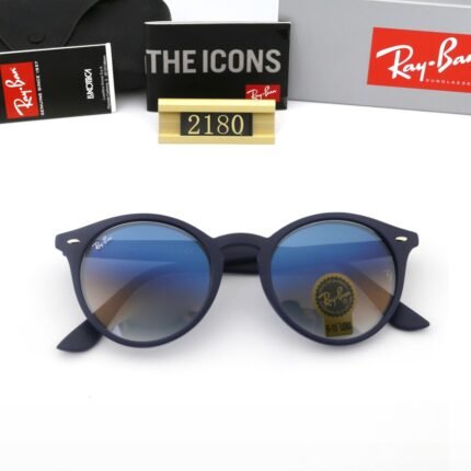 Ray Ban navy blue frame and gradient blue lens circular frame retro sunglasses for both men and women