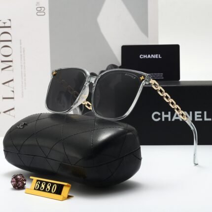 Chanel Grey and Black Transparent Gold Chain Decorative Sunglasses