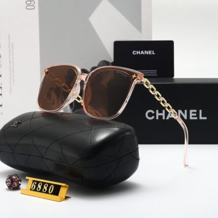 Chanel Pink and Brown Transparent Gold Chain Decorative Sunglasses