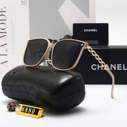 Chanel beige and black gold chain decorative sunglasses