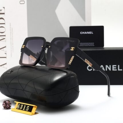 Chanel black and deep purple gold decorative large frame sunglasses