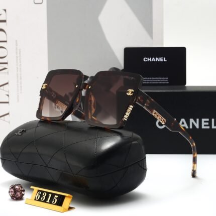 Chanel tortoiseshell pattern and gradient deep brown gold decorative large frame sunglasses