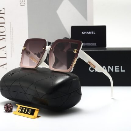 Chanel white and gradient deep purple gold decorative large frame sunglasses