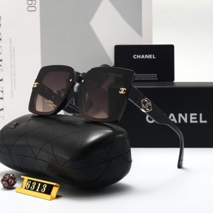 Chanel black and dark brown square relief sunglasses