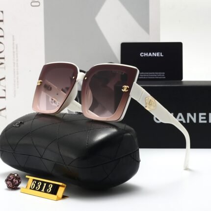 Chanel white and purple red square relief sunglasses