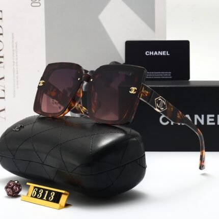 Chanel tortoiseshell patterned and purple square relief sunglasses