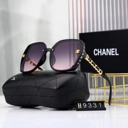 Chanel black and purple square and round frame gold woven decorative sunglasses