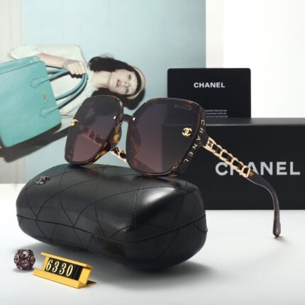 Chanel tortoiseshell pattern and purple square and circular frame gold woven decorative sunglasses